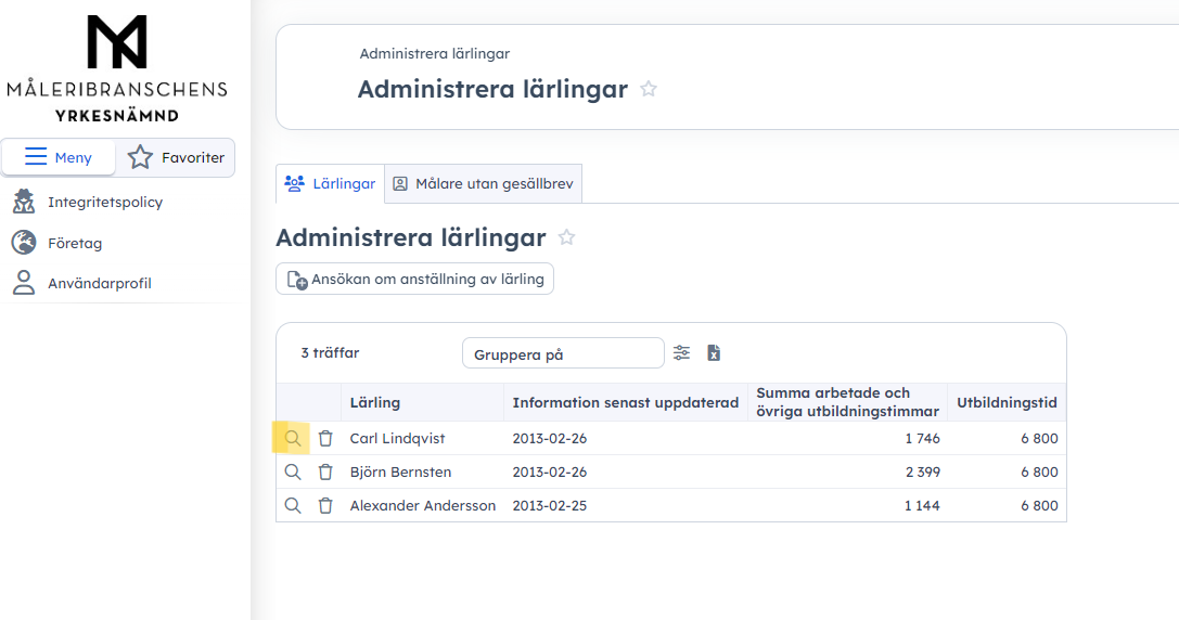 Administrera lärling